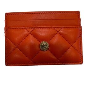 VERSACE Orange Quilted 100% Leather Card Case BRAND NEW